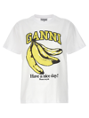 Ganni Crew-neck Cotton T-shirt With Banana Print In Bright White