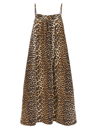 Ganni Leopard-print Organic Cotton-poplin Midi Dress In Animalier
