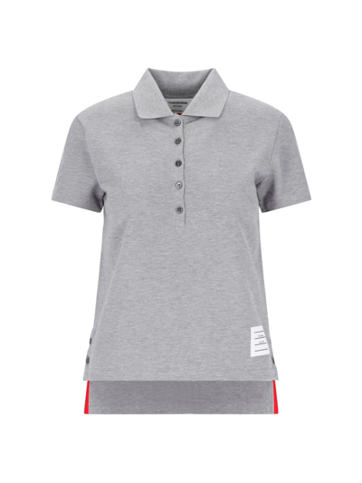 Thom Browne Polo Shirt With Tricolor Detail On The Back In Grey