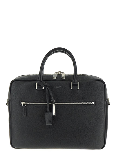 Saint Laurent Sac De Jour Briefcase In Grained Leather In Black