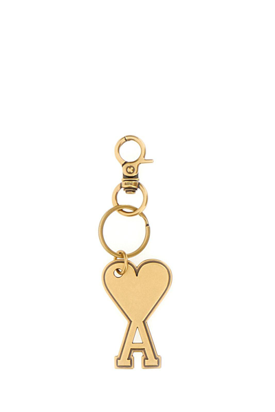 Ami Alexandre Mattiussi Paris Metallic Logo-charm Polished Finished Keyring In Brass Gold