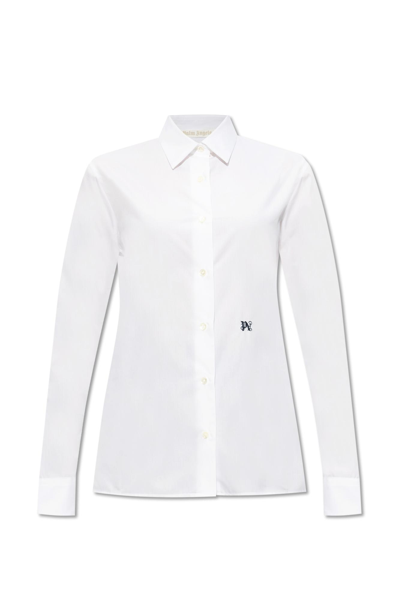 Palm Angels Cotton Shirt With Logo In White