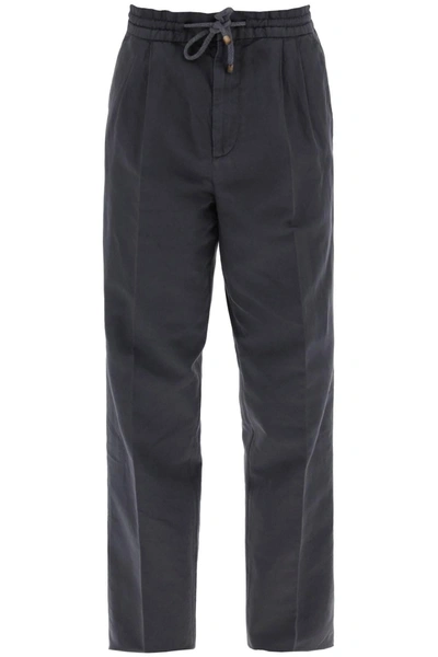 Brunello Cucinelli Linen And Cotton Pants In Grey