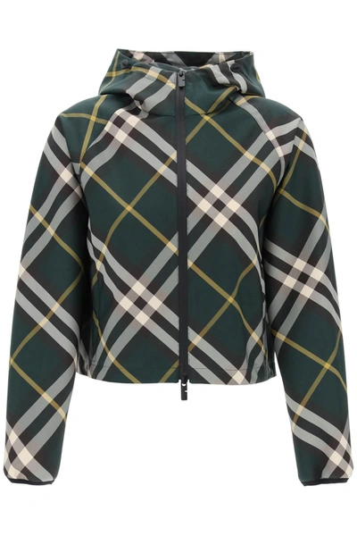 Burberry Check Hooded Jacket In Green