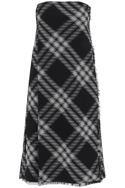 Burberry Midi Dress With Check Pattern In White,black