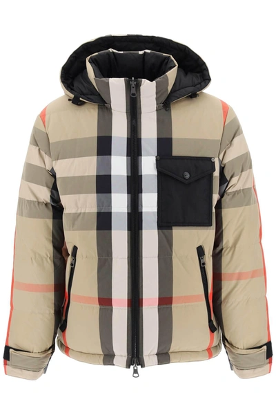 Burberry Rutland Reversible Hooded Down Jacket In Beige,black