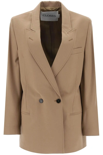 Closed Peak-lapels Double-breasted Blazer In Brown