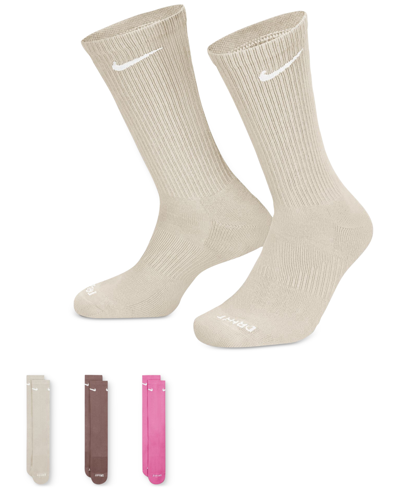 Nike Everyday Plus Cushioned Training Crew Socks 3 Pairs In Multicolor Oatmeal