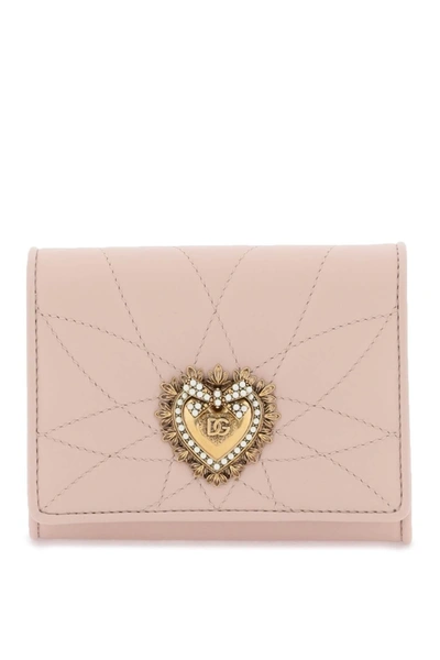 Dolce & Gabbana Small Devotion Wallet In Quilted Nappa Leather In Pale Pink
