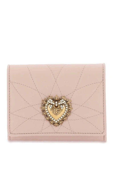 Dolce & Gabbana Devotion Quilted Small Wallet In Pink
