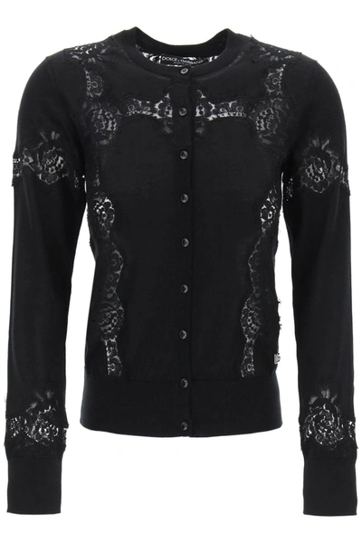 Dolce & Gabbana Lace-insert Cardigan With Eight In Black