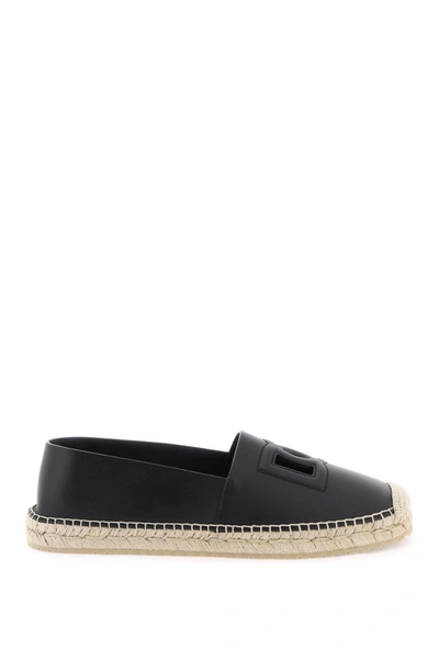 Dolce & Gabbana Leather Espadrilles With Dg Logo And In Black