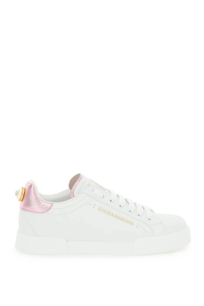 Dolce & Gabbana Portofino Sneakers With Pearl Women In Pink