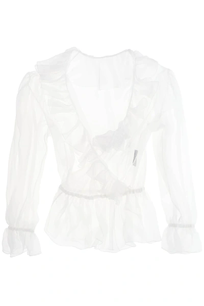 Dolce & Gabbana Ruffled-trim Silk Cropped Blouse In White