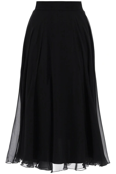 Dolce & Gabbana Silk Flared Skirt With Wheel In 黑色的