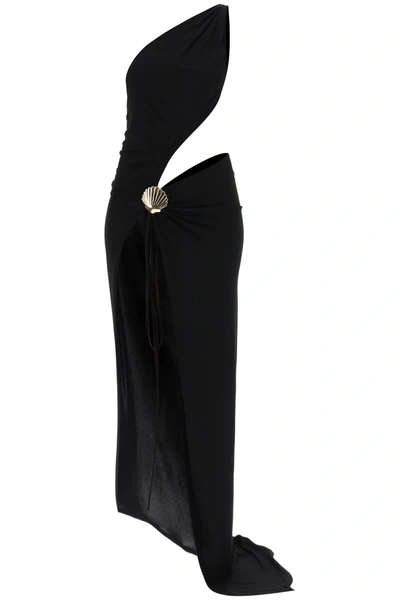 Dsquared2 One-shoulder Long Dress With Brooch In Black