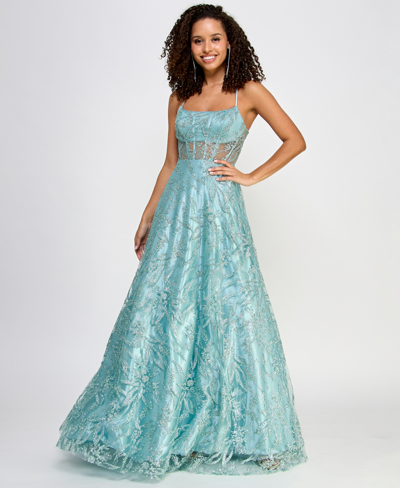 Say Yes Juniors' Glitter Sleeveless Gown, Created For Macy's In Seafoam