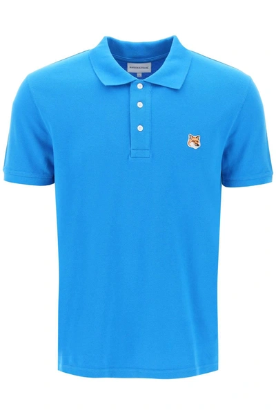 Maison Kitsuné Fox Head Cotton Polo Shirt In Blue