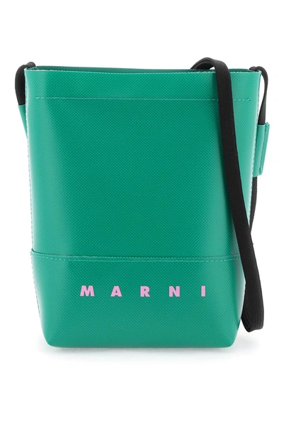 Marni Coated Canvas Crossbody Bag In Green