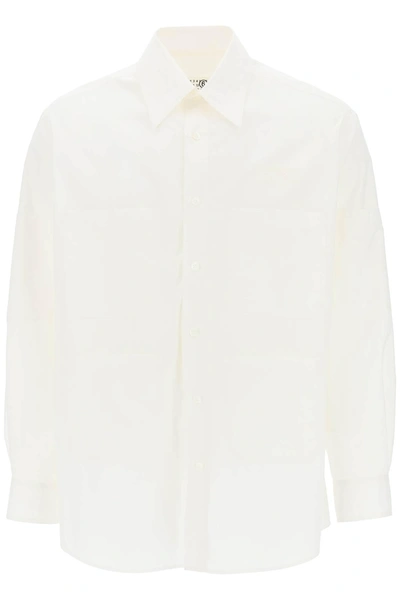 Mm6 Maison Margiela Camicia A Maniche Lunghe Off White Poplin Cotton Shirt With Front Pockets