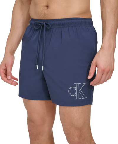 Calvin Klein Men's Outline Logo Modern Euro 5" Volley Swim Trunks In Navy