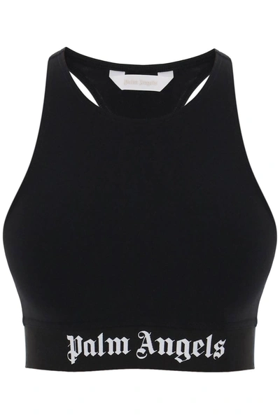 Palm Angels Logo Tape Cropped Top In Nero