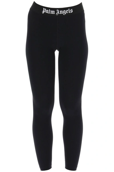 Palm Angels Sporty Leggings With Branded Stripe In Nero