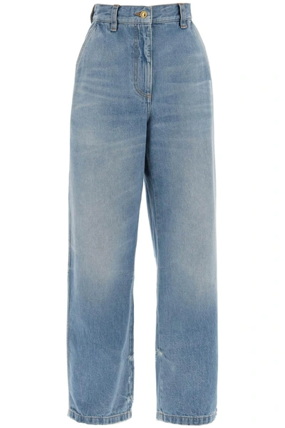 Palm Angels Wide Leg Distressed Jeans In Light Blue
