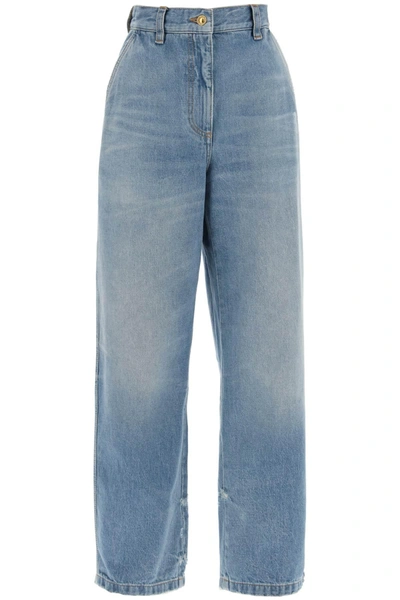 Palm Angels Wide Leg Distressed Jeans In Blue