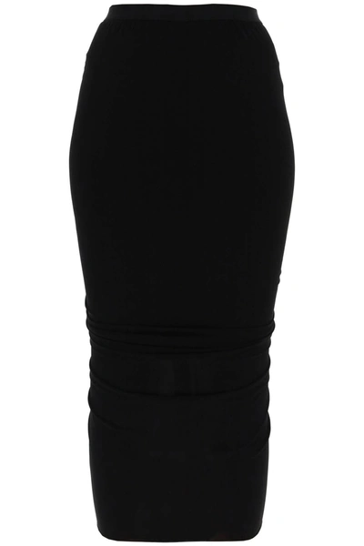 Rick Owens Shrimp Ruched Midi Skirt In Black