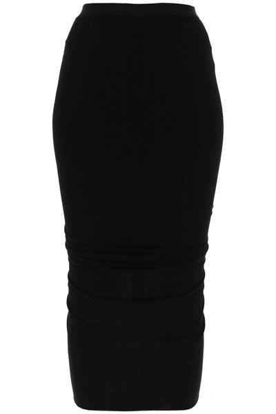 Rick Owens Gonna Midi Shrimp In Jersey Stretch In Black