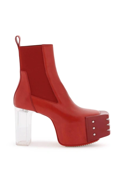 Rick Owens Luzor Grilled Ankle Boots In Red