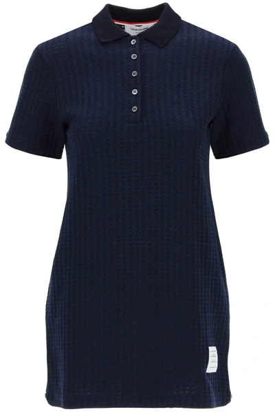 Thom Browne Mini Dress In Cotton With Polo Collar In Blue