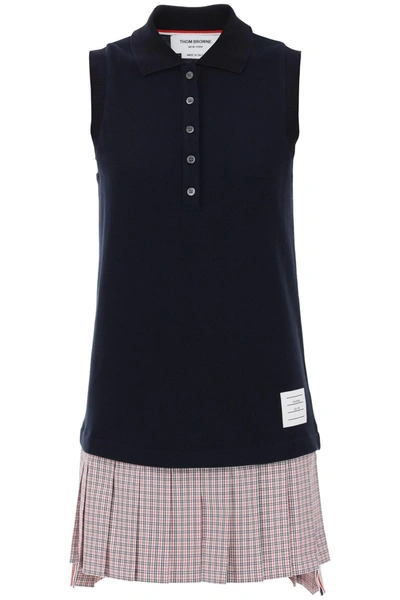 Thom Browne Pleated-skirt Polo Minidress In Blue
