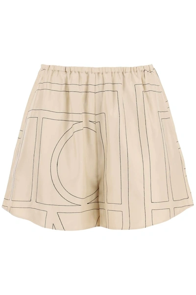 Totême Monogram Silk Pj Shorts In Beige