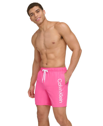 Calvin Klein Men's Core Logo-print 7" Volley Swim Trunks, Created For Macy's In Pink
