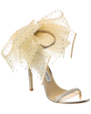 Jimmy Choo Aveline 100 Bow-detailed Glittered Woven Sandals In Silver