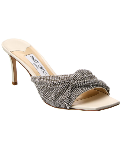 Jimmy Choo Naria Crystal Mesh Slide Sandal In White