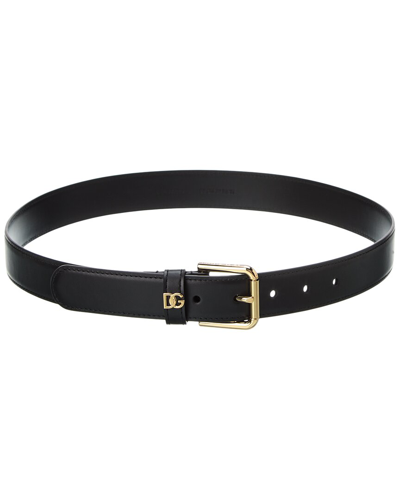 Dolce & Gabbana Dg Logo Leather Belt In Black