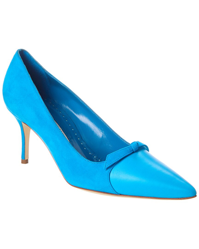 Manolo Blahnik Rinialo Bow 70 Suede & Leather Pump In Blue