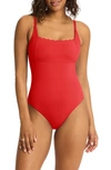 SEA LEVEL SEA LEVEL SCALLOPED SQUARE NECK ONE-PIECE SWIMSUIT