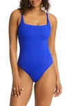 Sea Level Scalloped Square Neck One-piece Swimsuit In Cobalt