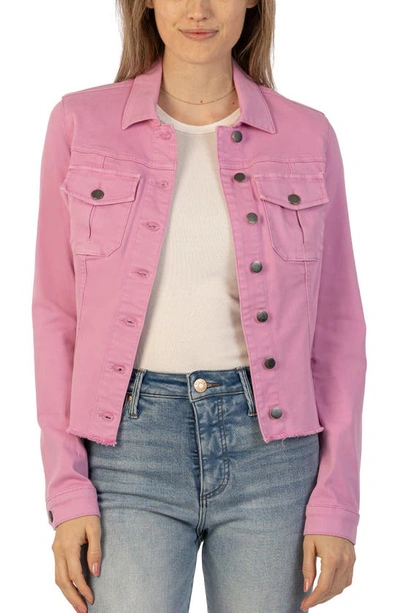 Kut From The Kloth Kara Fray Hem Cotton Blend Trucker Jacket In Lavender