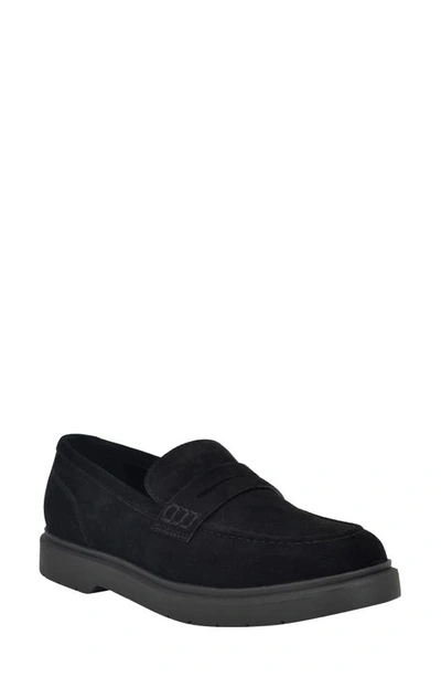 Calvin Klein Brinda Platform Penny Loafer In Black Suede