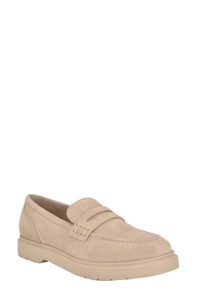 Calvin Klein Brinda Platform Penny Loafer In Light Natural Suede