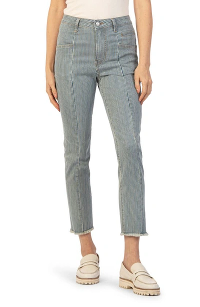 Kut From The Kloth Reese Frayed Stripe High Waist Ankle Slim Straight Leg Jeans In Volant