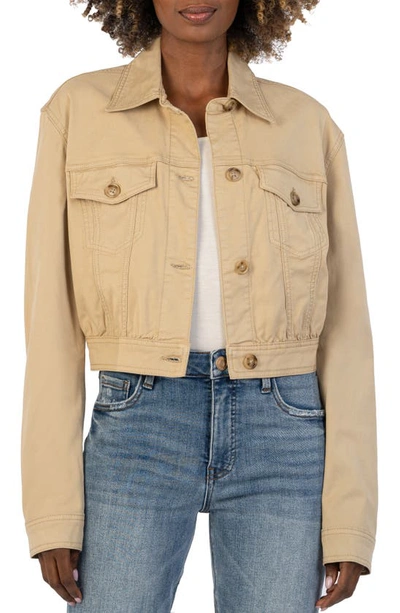 Kut From The Kloth Rumi Crop Denim Trucker Jacket In Khaki