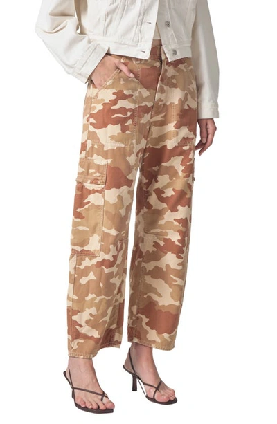 Citizens Of Humanity Marcelle Camo Print Low Rise Barrel Cargo Jeans In Sand Camo