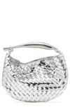 Bottega Veneta Sardin Mini Metallic Intrecciato Top-handle Bag In Silver/ Vintage
