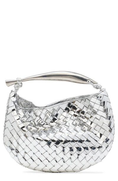 Bottega Veneta Sardin Mini Metallic Intrecciato Top-handle Bag In Vintage Silver